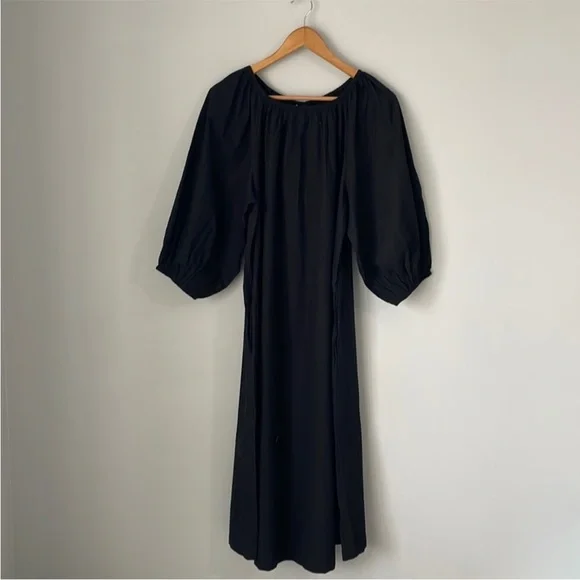 Frances Valentine Bliss Black Cotton Poplin Puff Sleeve Maxi Dress Size Large - Picture 5 of 9